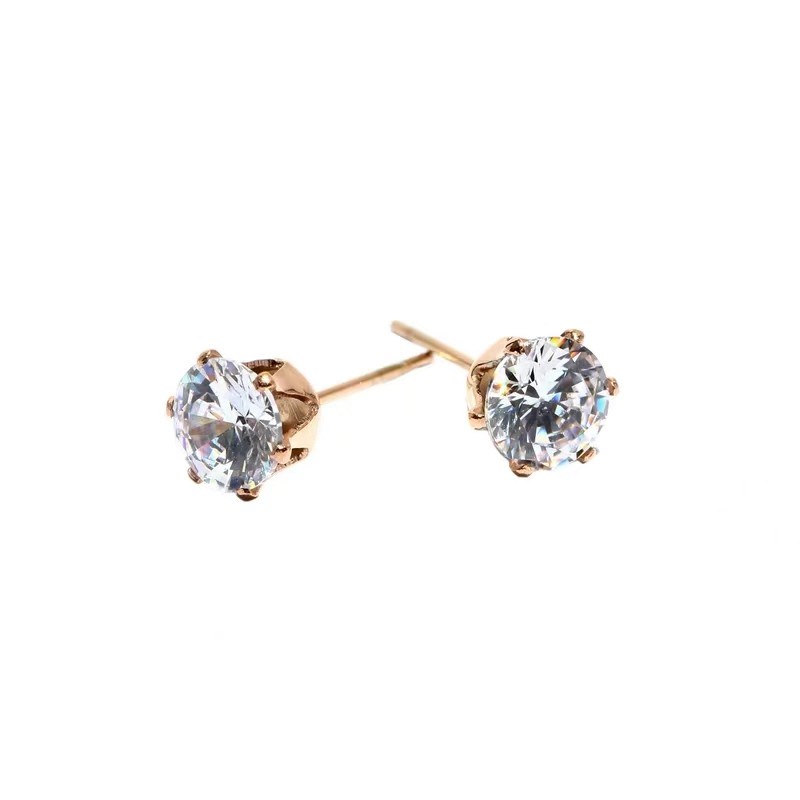 Anting Tusuk Gantung Bahan Titanium Steel Plating Rose Gold 18K Hias Zircon Gaya Simple / Unik Hypoallergenic Untuk Wanita