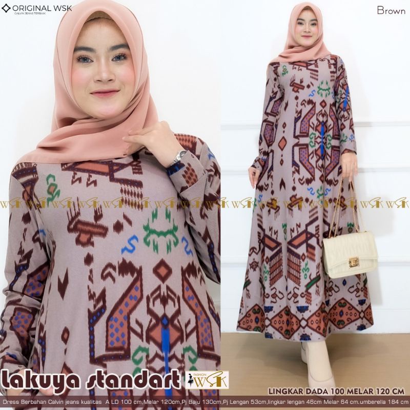 LAKUYA MAXY ORI BY WSK GAMIS WANITA TERBARU MOTIF PRINTING ETNIK MODERN KEKINIAN CALVIN JEANS PREMIU