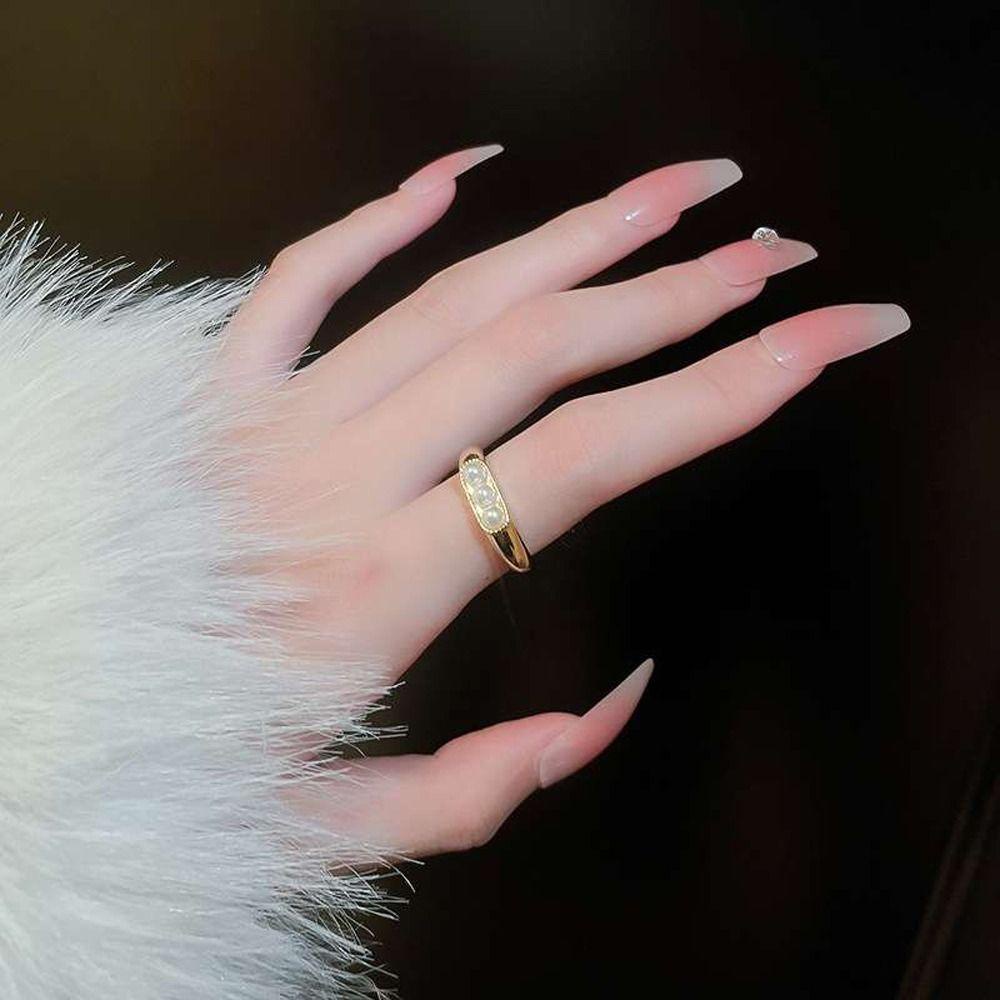 MXBEAUTY Wanita Cincin Dapat Disesuaikan Sederhana Chic Desain Niche Hadiah Gadis Manis Imitasi Mata Kucing Berlapis Ganda Pembukaan Cincin Gaya Perancis Cincin