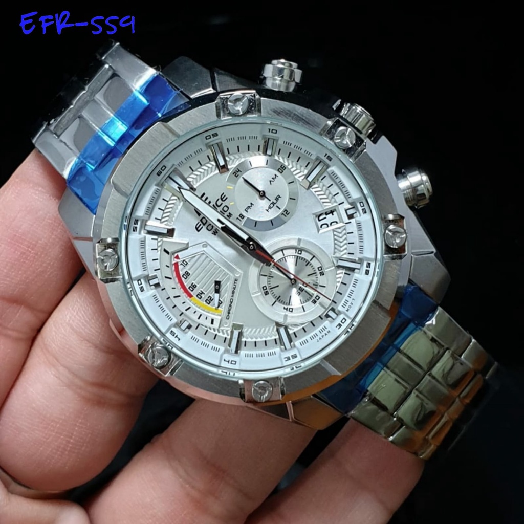 Jam Tangan Casio Edifice EFR-559 Stainless Silver All Chrono Aktif