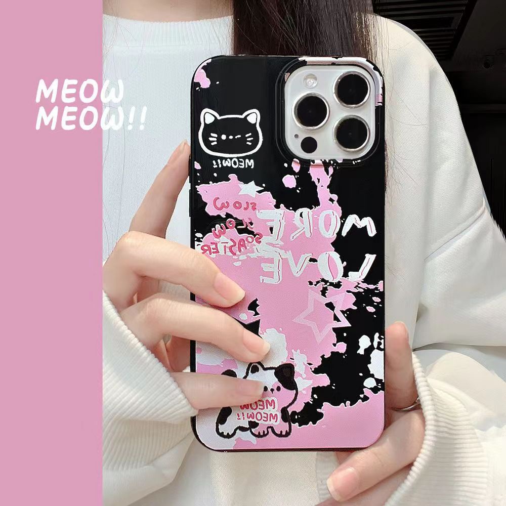 IPHONE Ins Pola Kucing Cocok Untuk Iphone14 14pro 14plus 13 13mini 13pro 13prm iPhone12 7Plus 8Plus Xr XS 13 12mini Pro Max Empat Sudut Casing Ponsel Tahan Guncangan