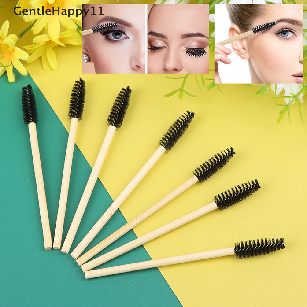 Gentlehappy 50Pcs Sikat Bulu Mata Gagang Bambu Brush Makeup eyelash Extension Sikat Alis id