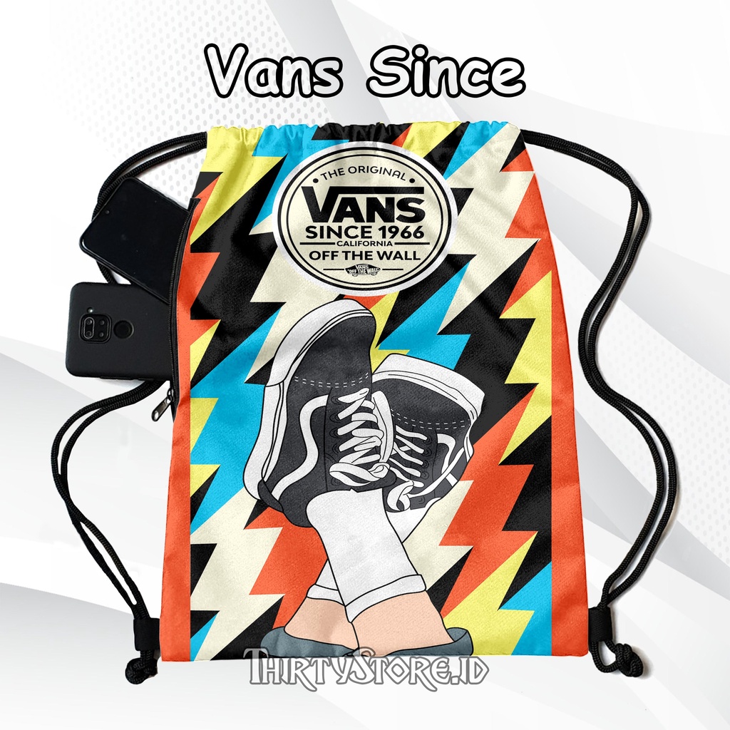 Tas Serut Anti Air New String Bag Full Print Pria Dan Wanita Motif Vans Since Tas Olahraga Tas Sekolah