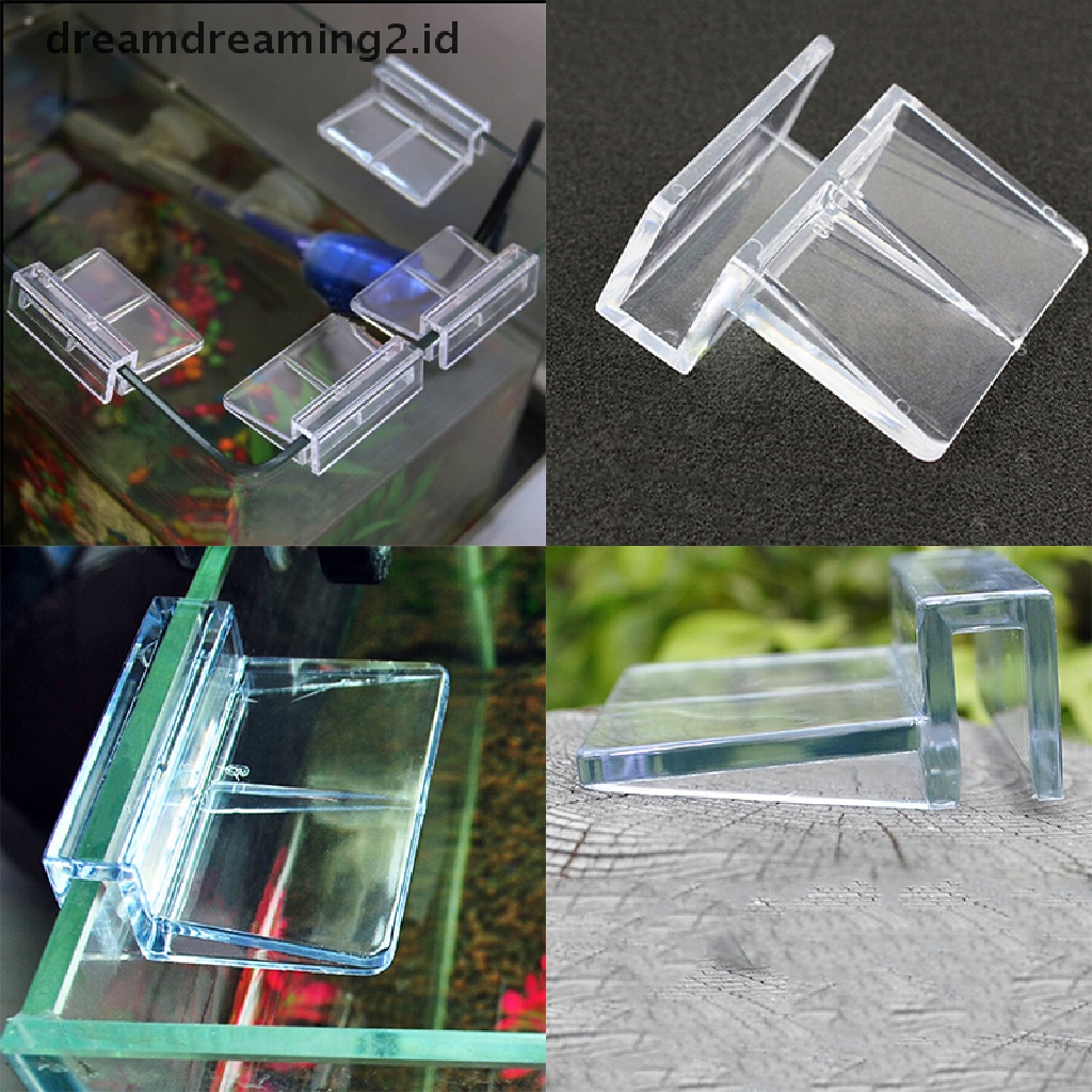 (dream) 4pcs 6/8mm Aquarium Klip Plastik Bening Penutup Kaca Penahan Penyangga Kuat.