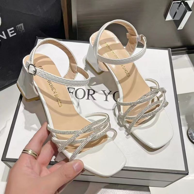 NF8815 - Sandal Heel Kristal Silang Fashion Wanita Import