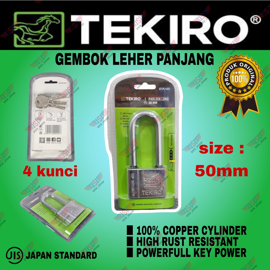 TEKIRO Gembok Leher Panjang 50mm Kunci Gembok Rumah Anti Maling Anti karat