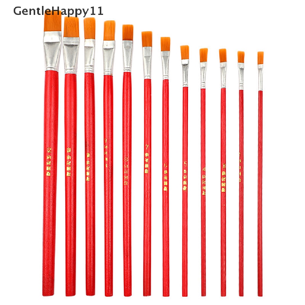 Gentlehappy 1/6 /12pcs Batang Merah Kuas Cat Minyak Nylon Oil Brush Red Rod Gouache Watercolor Row Flat Line Pen Head Paint Industrial Paint Brush Paing Watercolor Brush Artis Art Suppl
