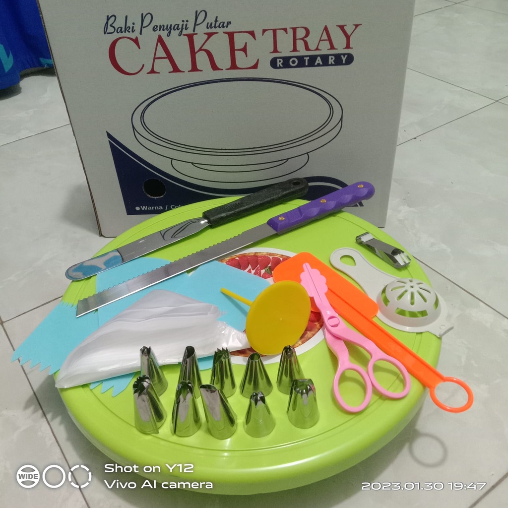 NEW SET DEKOR KUE / PAKET DEKORASI KUE / CAKE TRAY / SET PENGHIAS KUE / MEJA PUTAR / ULANG TAHUN / KUE BOLU ULTAH PAKET LENGKAP