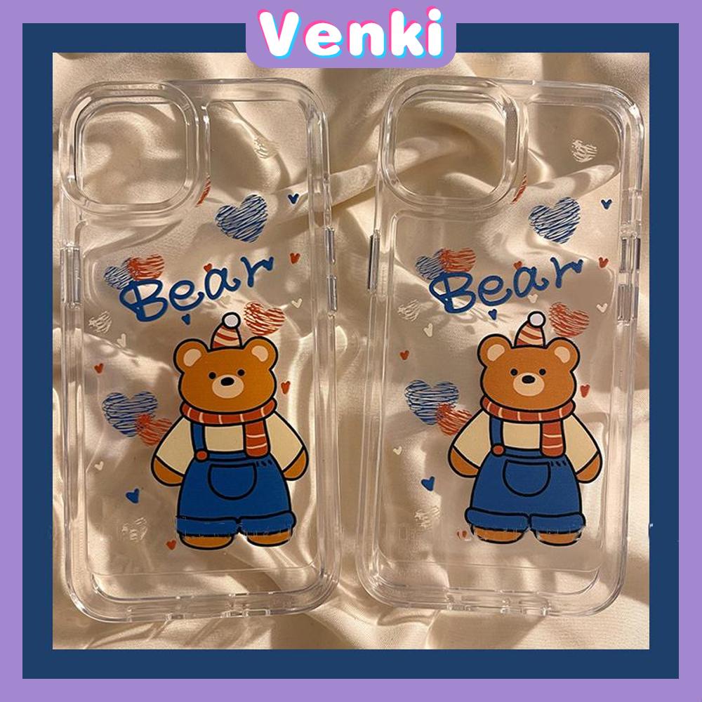Case For iPhone 11 Soft TPU Clear Space Case Cute Cartoon Bear Case Plating Buttons Camera Protection Shockproof For iPhone 14 13 12 11 Plus Pro Max 6 7 8 Plus XR XS