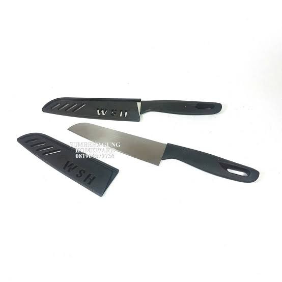 Pisau Hitam Stainless Steel Awet Tajam + Sarung Fruit Knife Pisau Kecil Potong Buah Sayur Kentang Ba