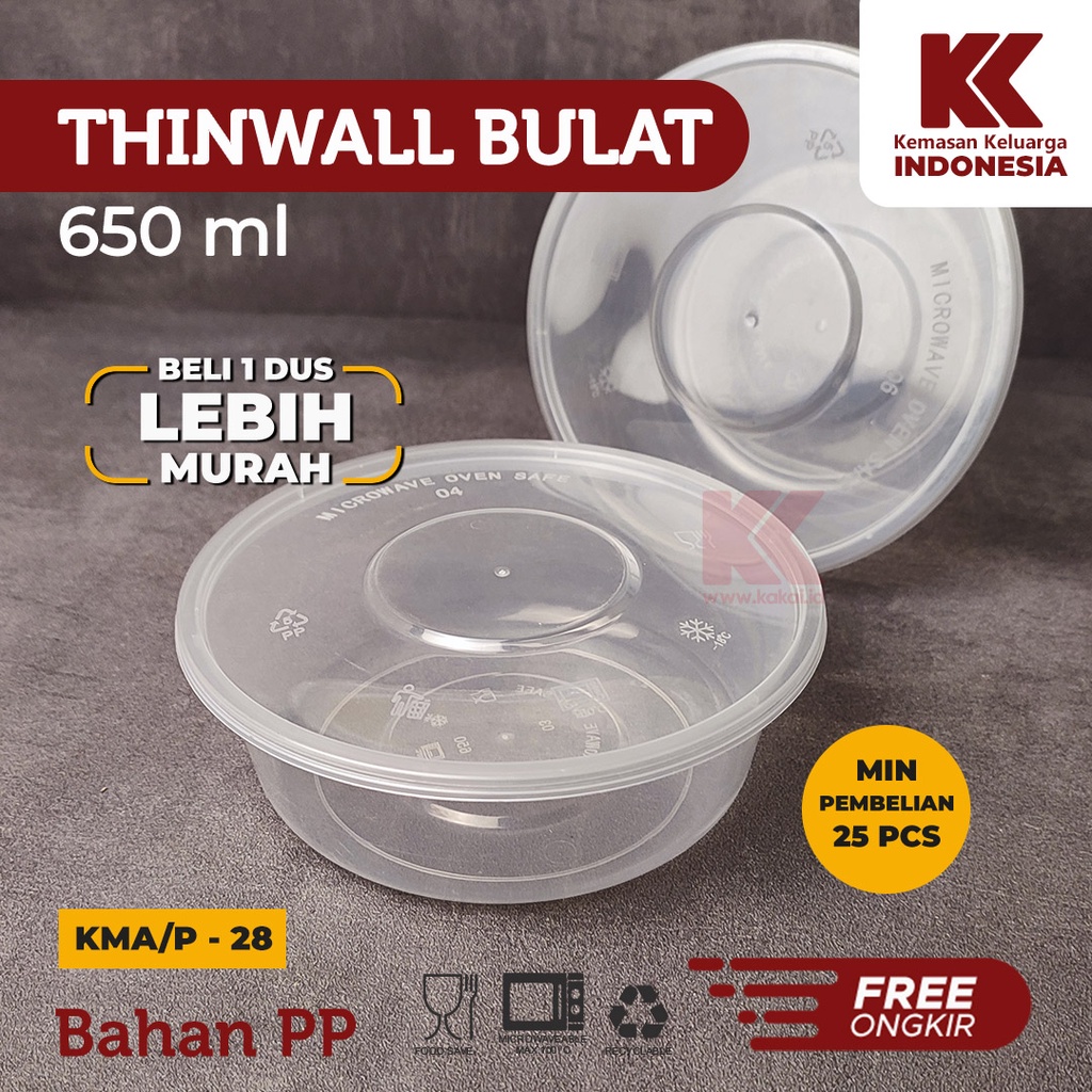 THINWALL BULAT 650ML / MANGKOK 650ML / THINWALL BOWL 650ML / FOOD CONTAINER 650ML BOWL ISI 25 PCS