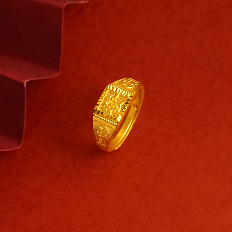 Goldkingdom Perhiasan Fashion 24 K Bangkok Aksesoris Ready Stock Indah Bertekstur Rasa Pria Cincin Yang Dapat Disesuaikan Berlapis Emas Minimalis