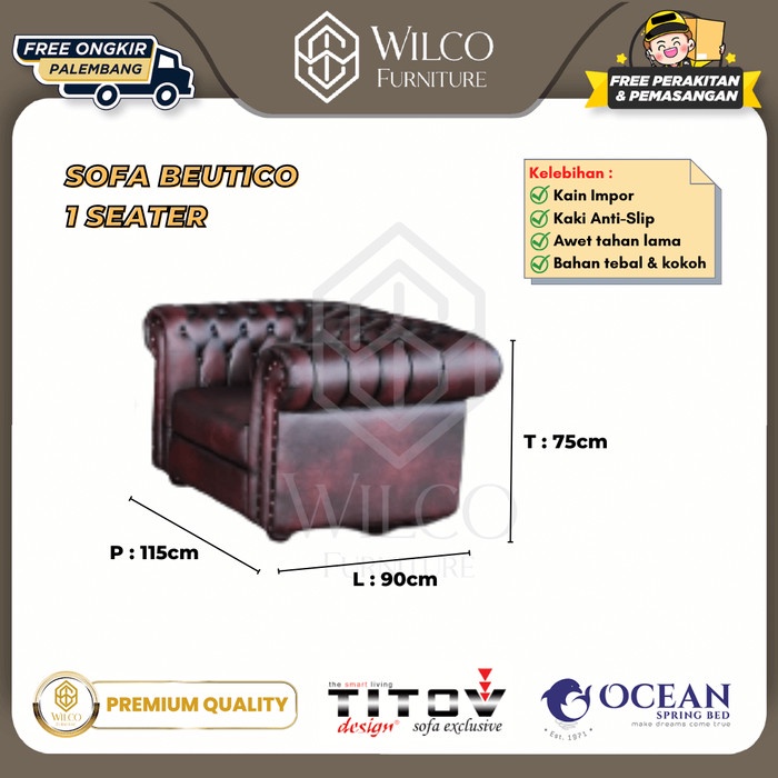 Sofa 1 Seater Beutico Titov / Sofa Motif Kancing Kulit Sintetis PLG