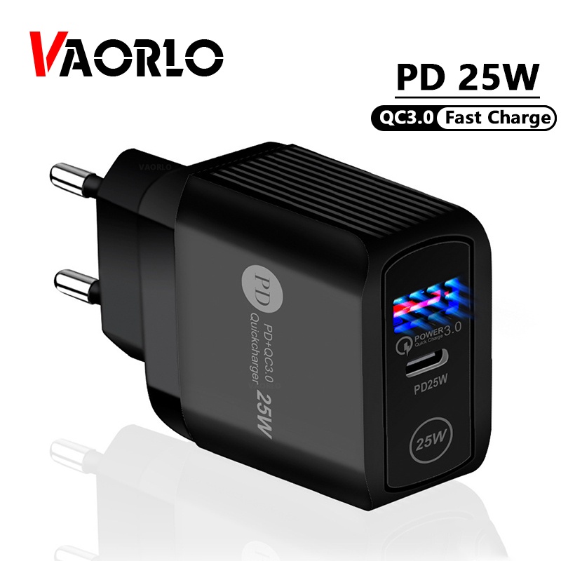 Vaorlo 25W Charger USB PD Fast Charging Port Untuk Port EU UK US QC3.0 Quick Charge