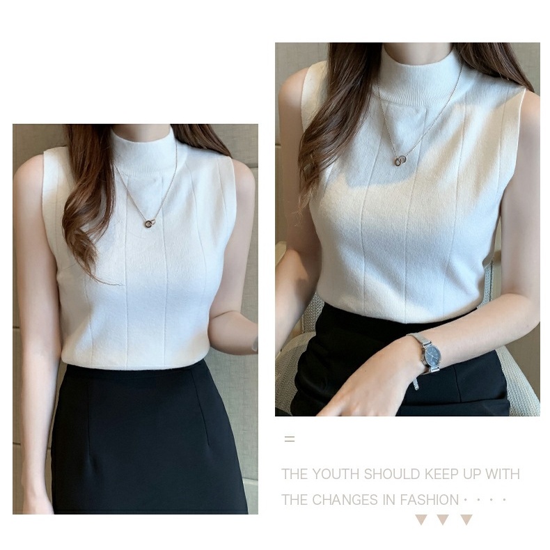 Miss H ~ 218 Pakaian Wanita Sleeveless Knit Top Import Turtle Neck Tanktop Inner Korean Style Fashion Wanita