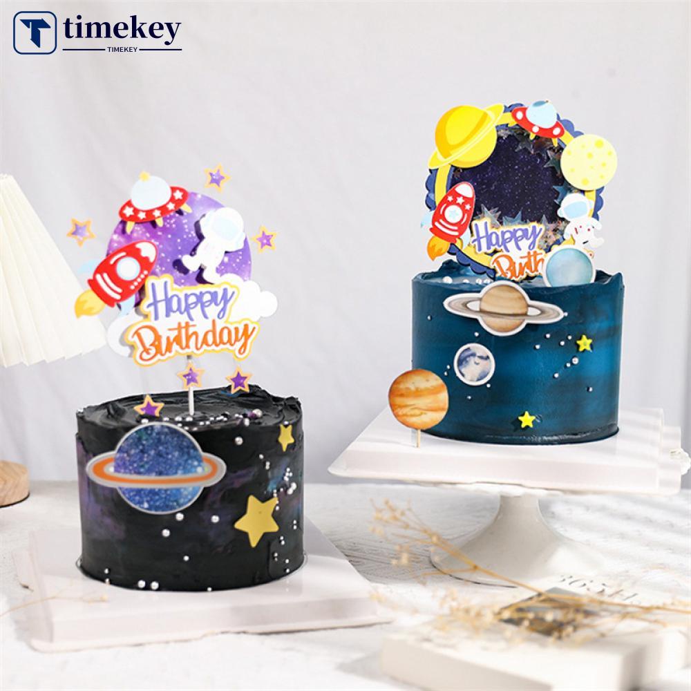 Timekey Astronot Dekorasi Kue Planet Topper Kue Spaceman Baking Ornamen Untuk Anak Laki-Laki Semesta Tema Luar Angkasa Perlengkapan Pesta Ulang Tahun H6L3