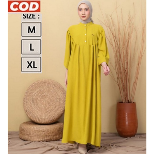 Dress Gamis Dewasa / Remaja Warna Lime Kuning Lemon Polos Simpel Lucu Cantik Modis Nyaman Kasual Ade