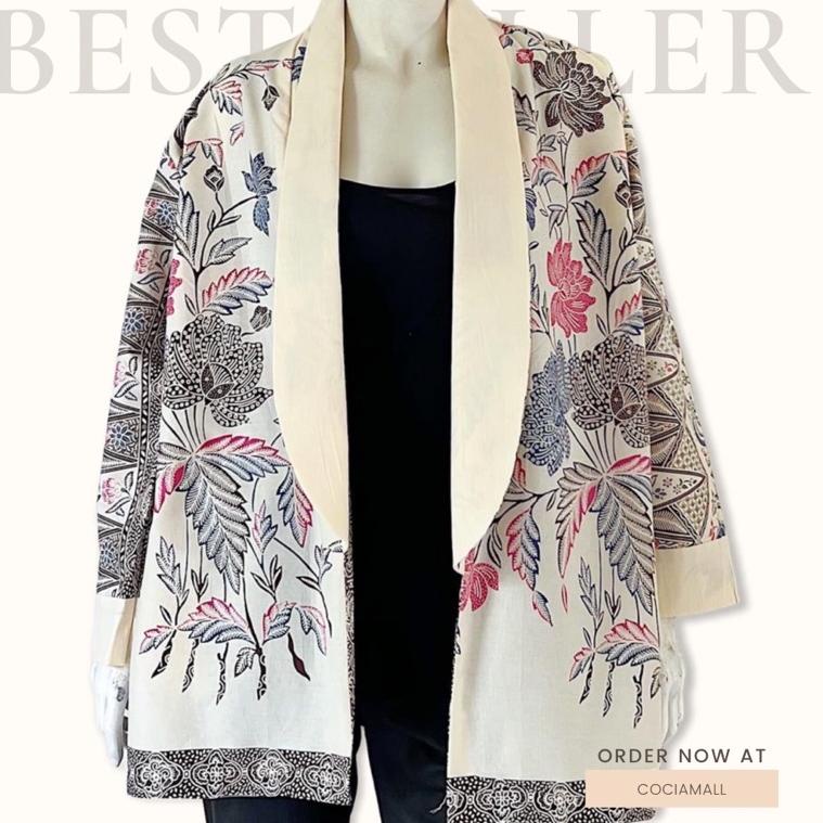 [ART. 33676] Enzy Vest Outer Rompi Blazer Batik Wanita Modern Jumbo Lengan Panjang Ld 114cm Bahan Katun Halus