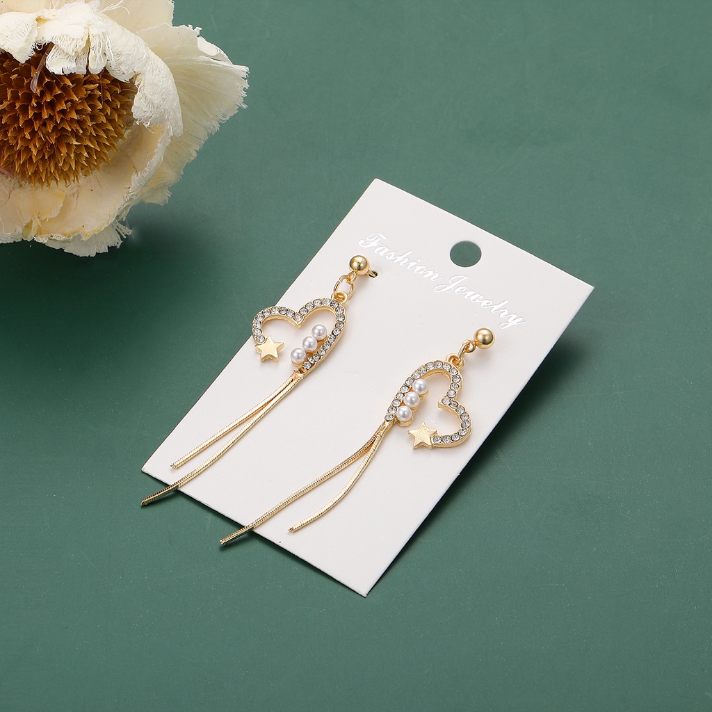 Anting Mutiara Kristal Elegan Untuk Wanita Fashion Hati Bintang Drop Earring Perhiasan Accessores