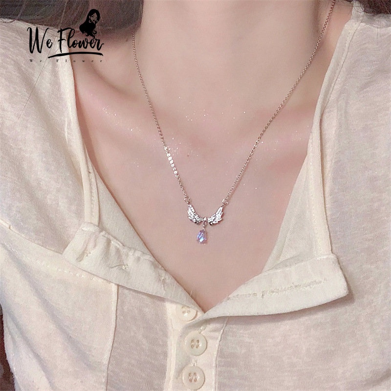 Kami Bunga Korea Bersinar Berlian Imitasi Sayap Malaikat Pandan Kalung Untuk Wanita Gadis Elegan Moonstone Pesona Kalung Perak Tulang Selangka Rantai Perhiasan Hadiah