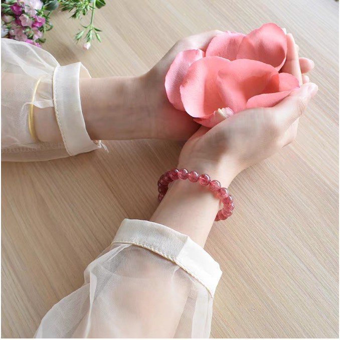 Gelang Kristal Strawberry Natural | Gelang Manik-Manik Kristal | Hadiah Untuk Hadiah Valentine / Ulang Tahun