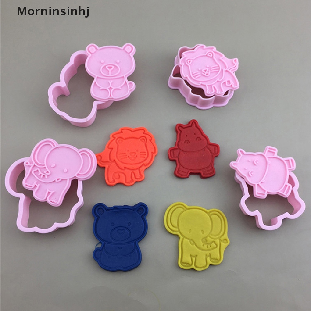 Mornin 4Pcs/set Kartun Gajah Singa Hippo Bear Hewan Cookie Cutter Biskuit Baking Buah Dapur Kue Cetakan Alat Embos Pring Fondant Kue Pastry Mold id