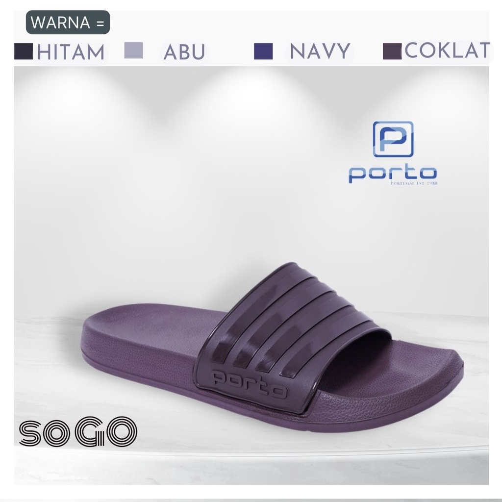 sogo Sandal Selop Porto 1023M-10 Pria Adilette Simple Santai Sandal Slide Slop Karet Nyaman Empuk keren