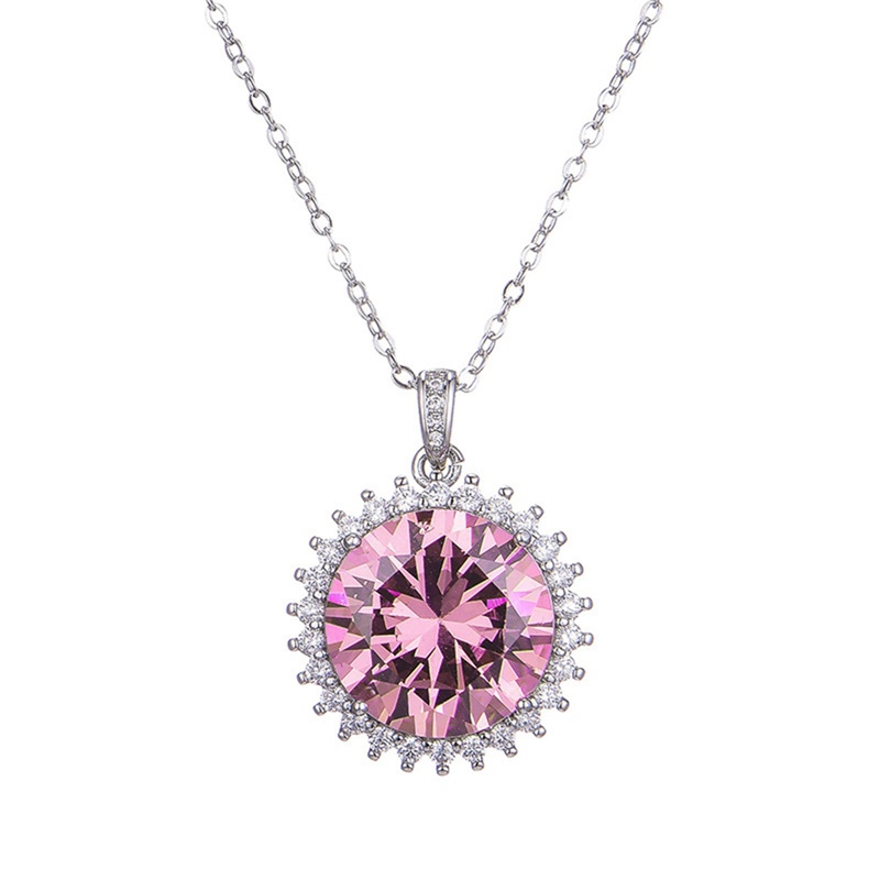 Kalung Cubic Zirconia Bulat Pink Aesthetic Untuk Wanita Temperamen Pengantin Manis Pernikahan Pertunangan Perhiasan Hadiah Ulang Tahun