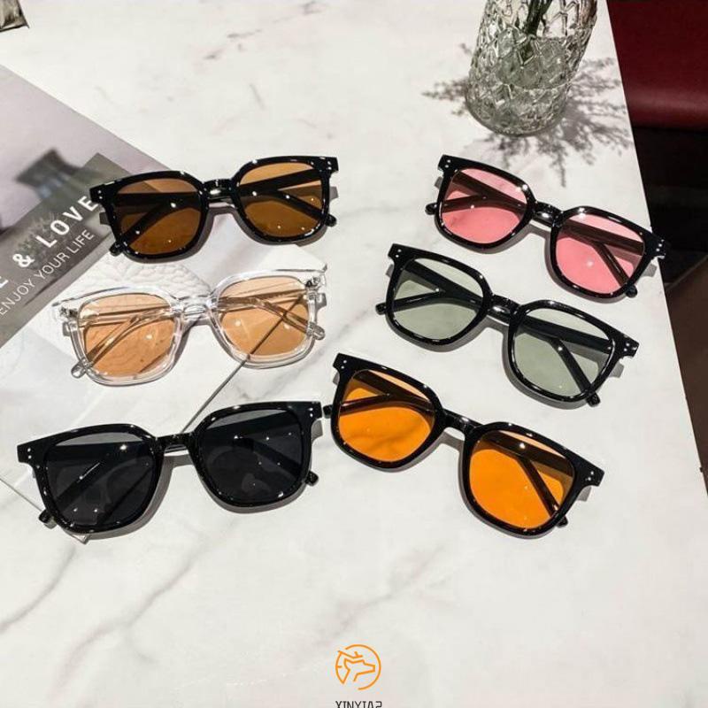 【COD】Kacamata Hitam Bentuk Kotak Warna Coklat Gaya Retro Klasik Untuk Sunglasses Men Women Universal European American Personalized  Sunshade Square Frame