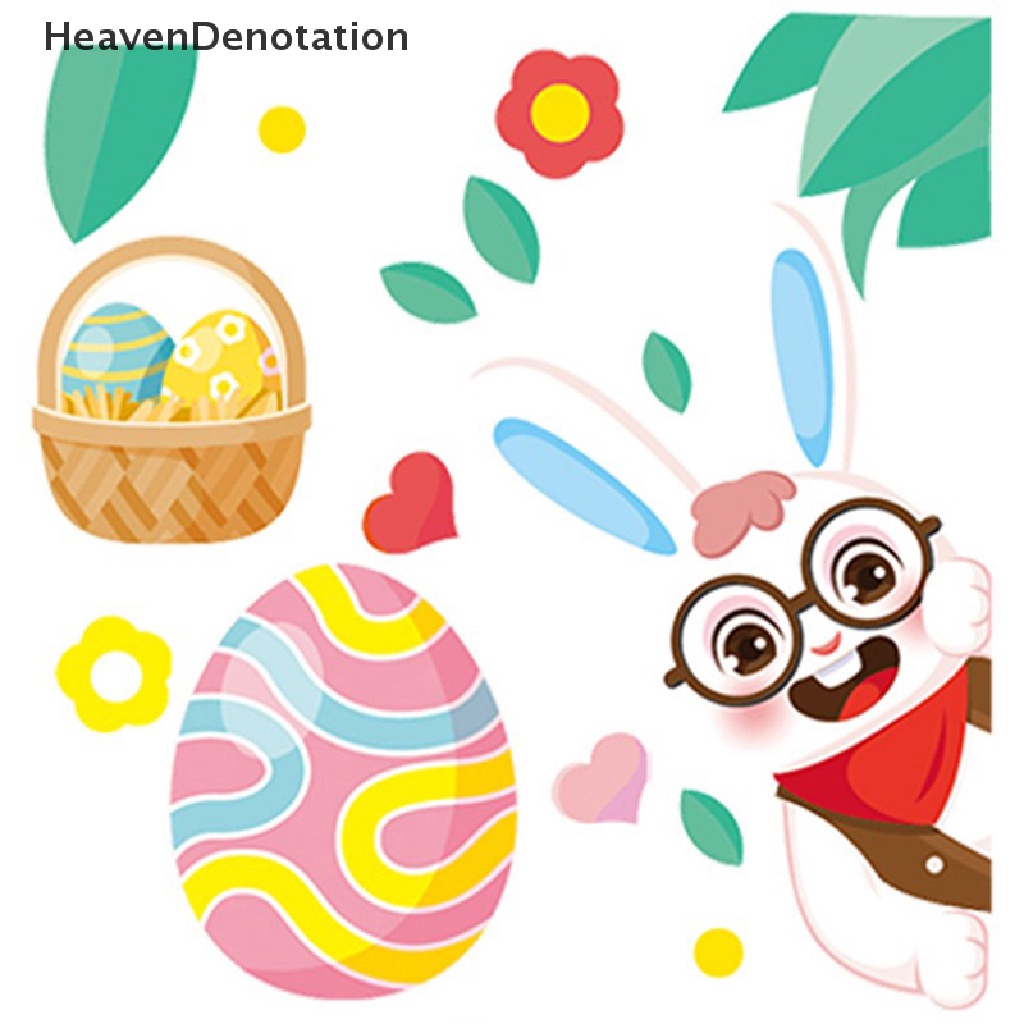 [HeavenDenotation] 1pc Stiker Jendela Kaca Happy Easter Colorful Bunny Eggs Wall Sticker 20x30cm HDV