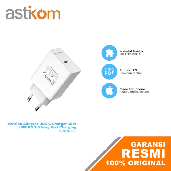Vention Kepala Batok Charger Type C Adaptor 30W QC3.0 2.4A FAI