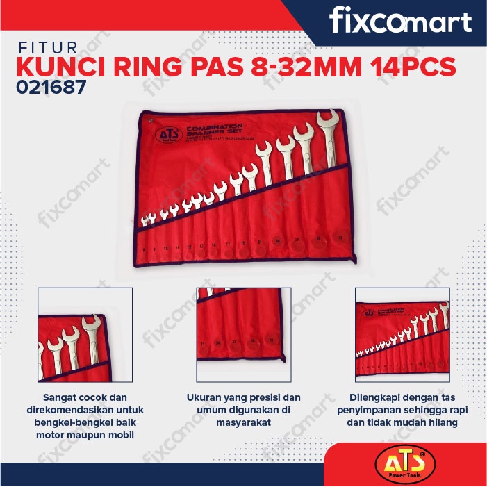 Kunci Ring Pas ATS SET 14 pcs ( 8-32mm)