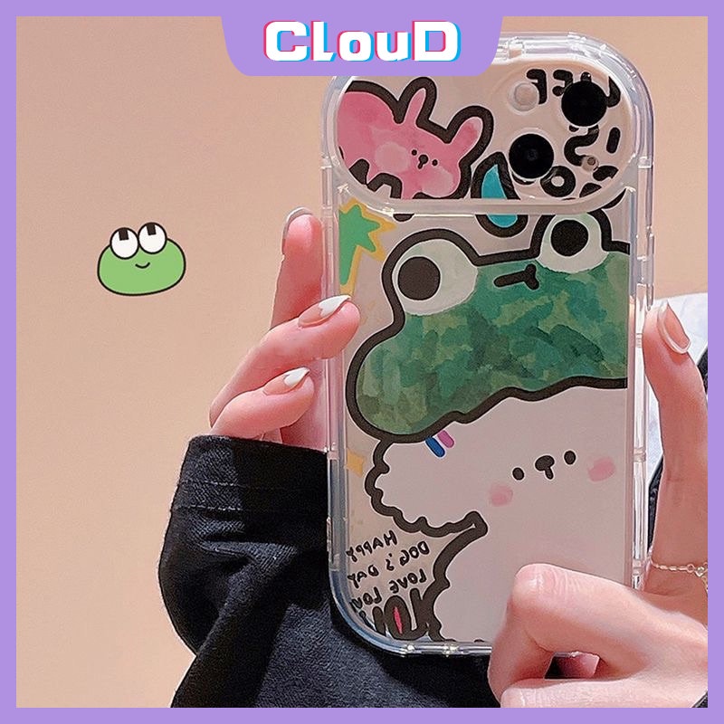 IPHONE Kartun Kelinci Flip Make Up Mirror Case Kompatibel Untuk Iphone7 8 Plus 11 Pro Max XR X XS Max 13 11 12 14 Pro Max SE 2020 Graffiti Hewan Lucu Kodok Anjing Soft Case