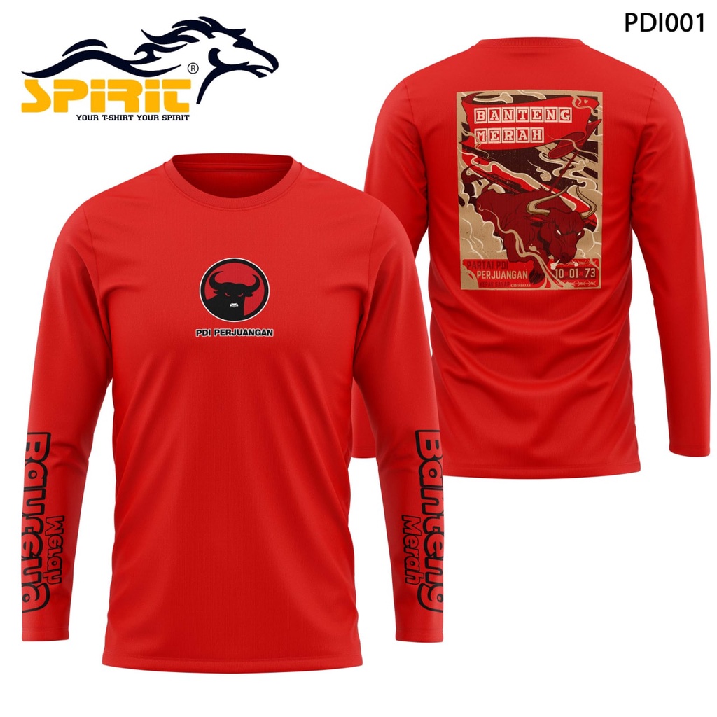 KAOS PDI PERJUANGAN BAJU KAOS PARTAI PDI BANTENG MERAH LENGAN PANJANG  KAOS DISTRO KATUN 24s