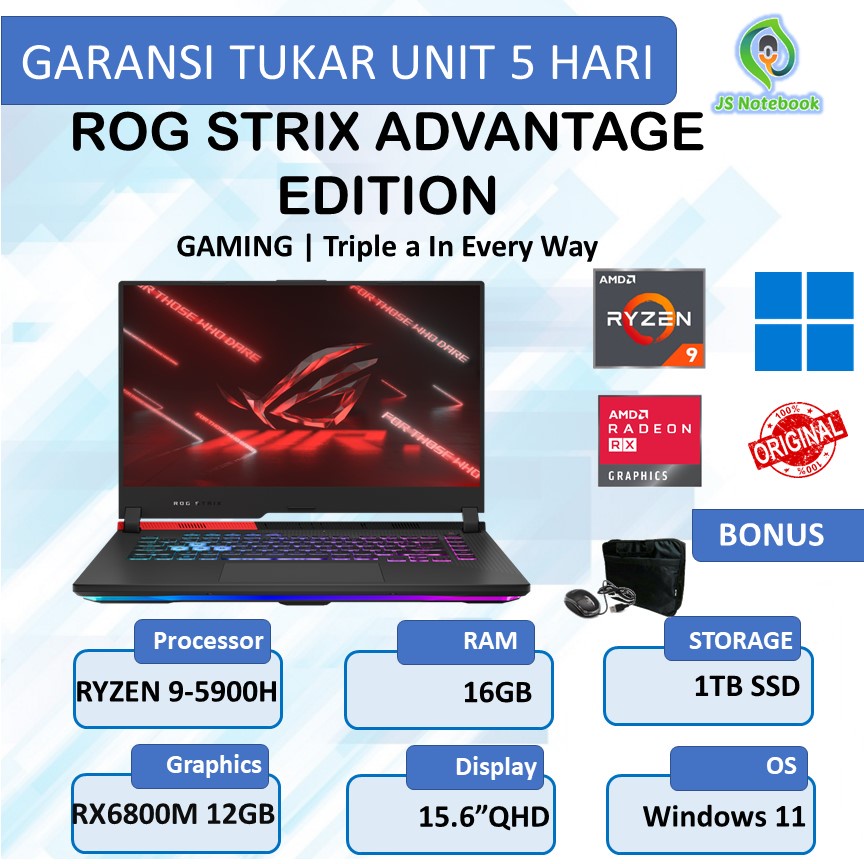 ASUS ROG STRIX G15 ADVANTAGE EDITION RX6800M 12GB RYZEN 9 5900HX 16GB TB SSD
