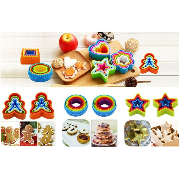 CETAKAN KUE COOKIE CUTTER 5 SIZE PLASTIK CETAKAN BULAT LOVE BINTANG BUNGA ORANG XMAS TREE ORANG HATI