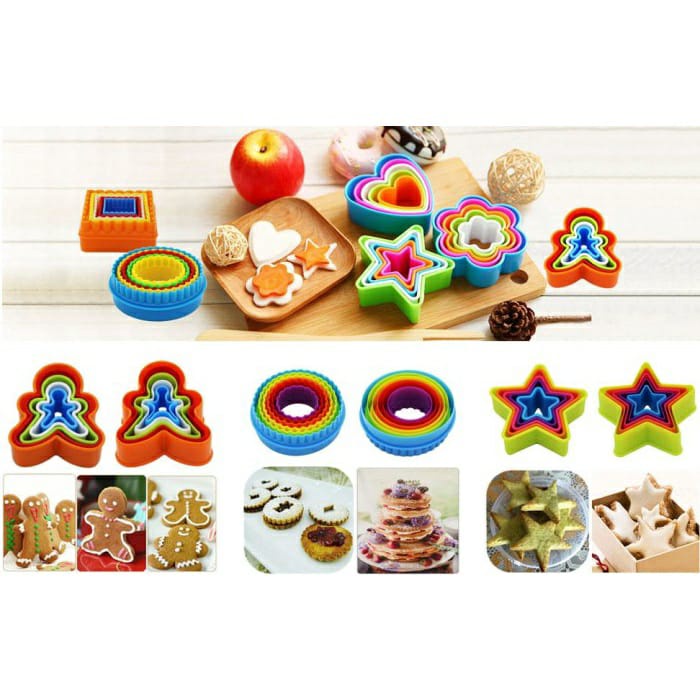 CETAKAN KUE COOKIE CUTTER 5 SIZE PLASTIK CETAKAN BULAT LOVE BINTANG BUNGA ORANG XMAS TREE ORANG HATI