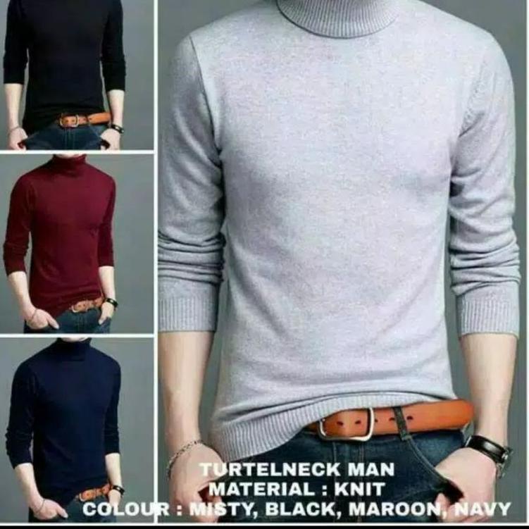 ➦ (COD) kaos polos turtle neck sweater rajut pria ✪