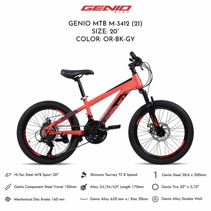 Sepeda Anak Mtb 20 Genio M 3412 New 7 Speed #Original