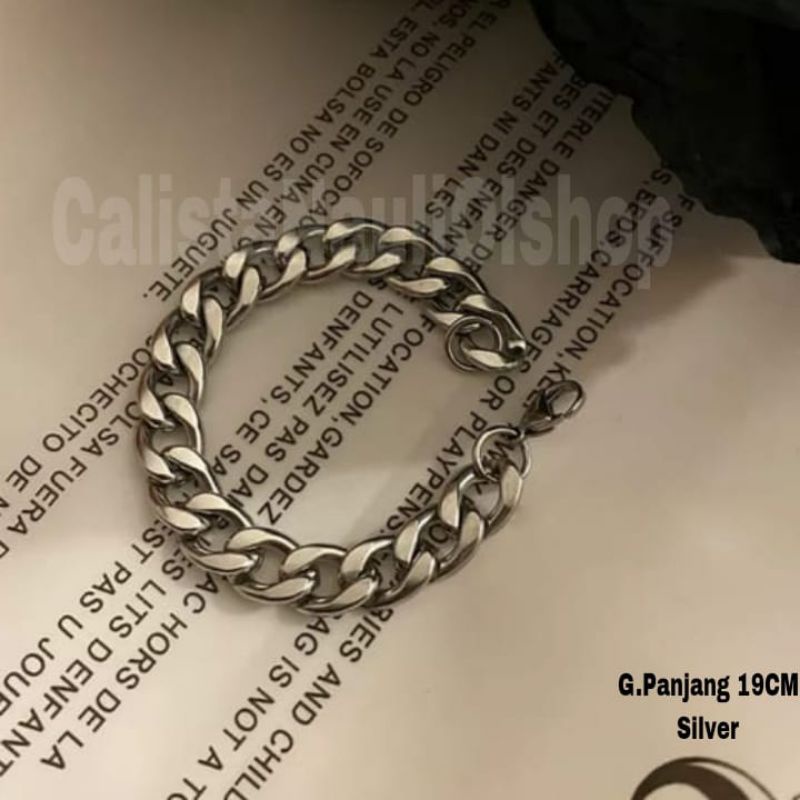 Gelang Tangan Titanium Cowo&amp;Cowe Rantai Medium Casual Anti Karat Dan Anti Luntur