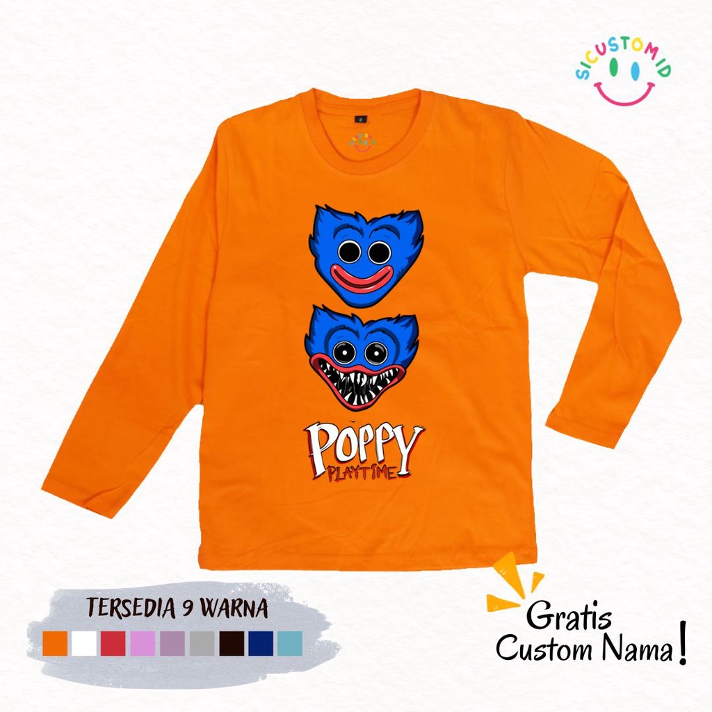 TERLARIS BAJU KAOS ANAK TANGAN PANJANG CUSTOM NAMA KARAKTER GAME POPPY PLAYTIME