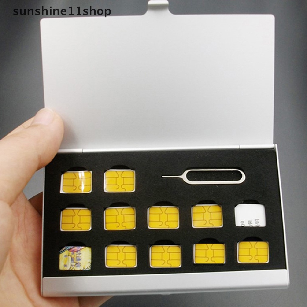 Sho 12-Slots-Nano+1-Slot-Card-Pin Aluminium Portable SIM Micro Pin SIM Card Nano Memory Card Kotak Penyimpanan Case Pelindung Holder N