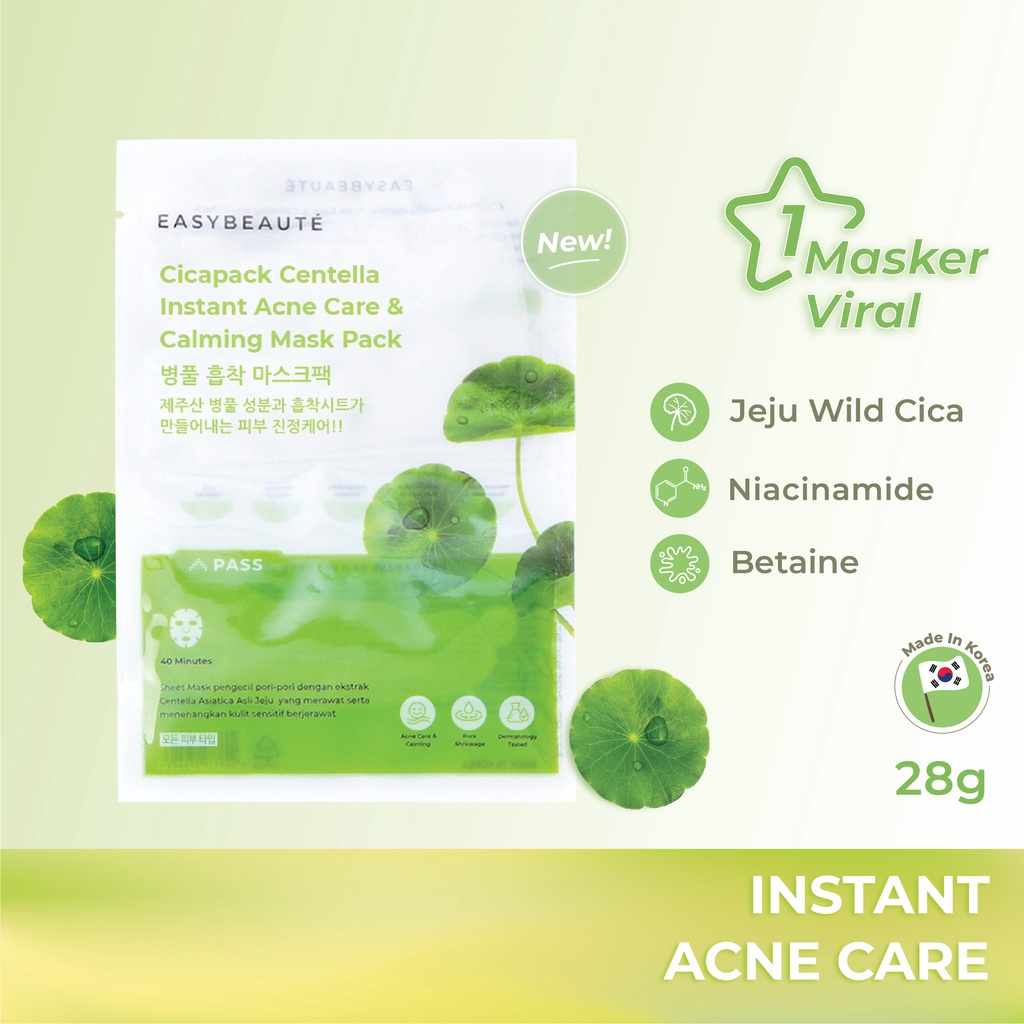 Easybeaute Cicapack Jeju Wild Centella Sheet Mask  - Penghilang Beruntus, Pencegah Jerawat Kemerahan