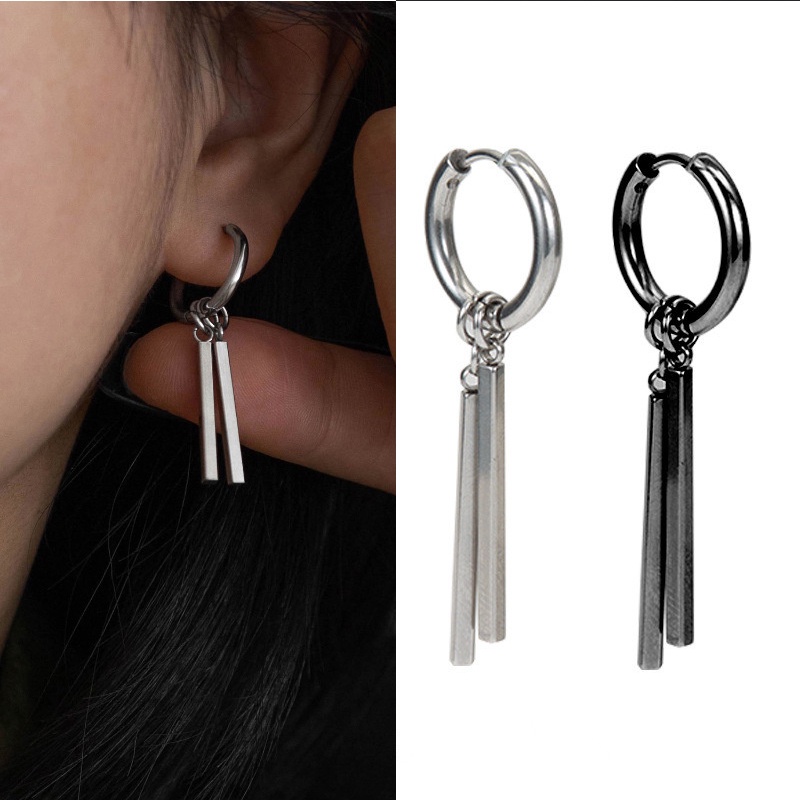 Anting Baja Titanium Untuk Pria, Anting Trendi Dan Kelas Atas Untuk Wanita, Staf Persegi Panjang, Anting Tongkat Ganda, Anting, Dan Anting Batang Panjang