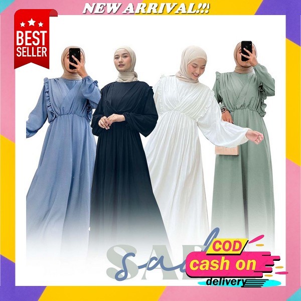 Baju Gamis Muslim Brukat Kombinasi Satin Polos Lengan Panjang Tangan Terompet Wanita Dewasa Sada - D