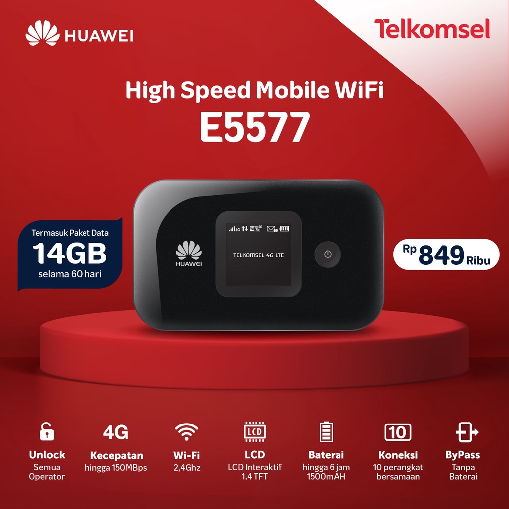 MODEM HUAWEI MIFI E5577 MAX POWER-garansi RESMI FREE KUOTA TELKOMSEL
