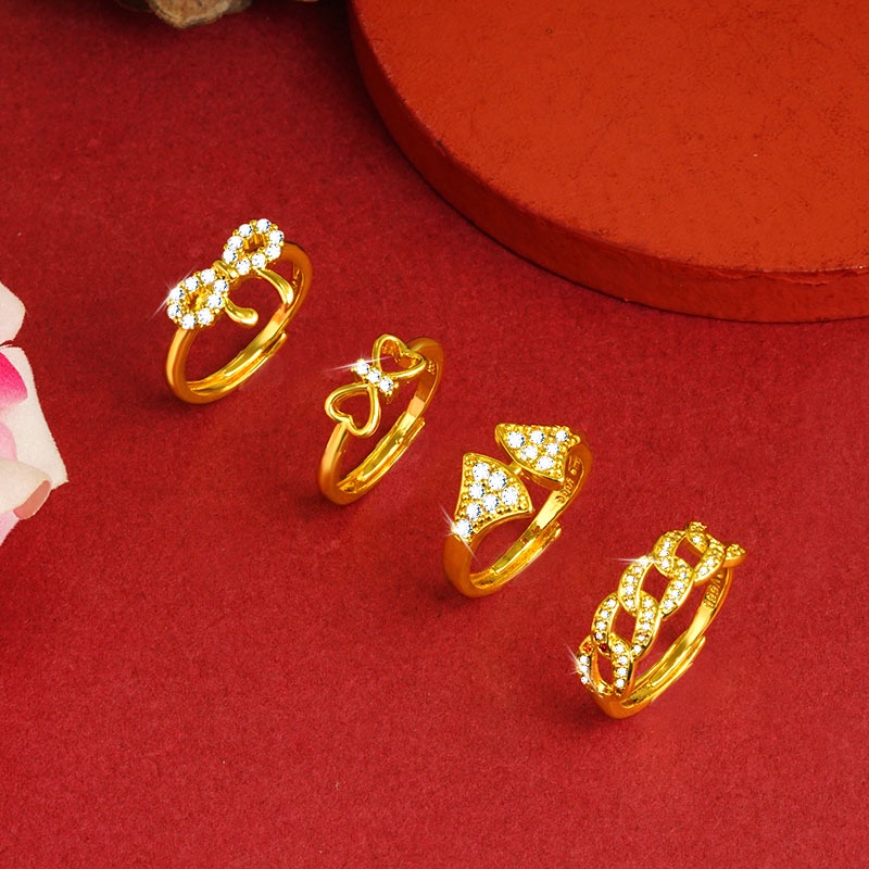 Goldkingdom Fashion Perhiasan 24 K Bangkok Aksesoris Ready Stock Busur Jari Telunjuk Cincin Micro Berlian Bertatahkan Ginkgo Daun Mulut Hidup Cincin Untuk Wanita