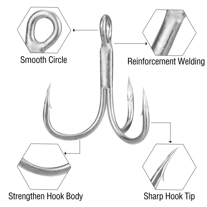 10pcs Fishing Tackle Silver High Carbon Steel Treble Hooks Treble Fishing Hook Barbed Fishhooks Untuk Umpan Cacing Lembut
