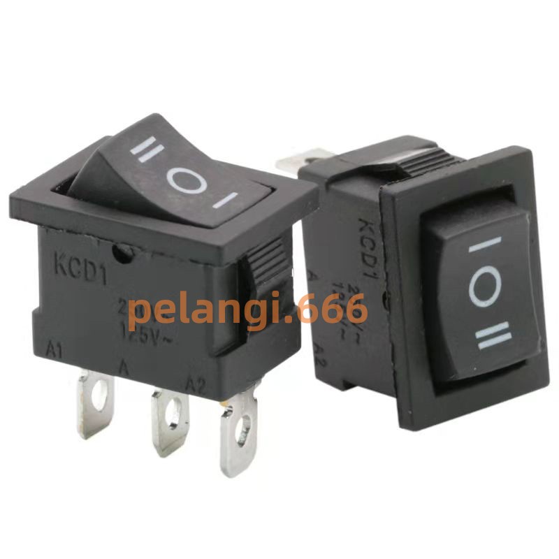 Saklar ON-OFF-ON Hitam 21x15mm 3 Pin/Kaki Saklar/Rocker Switch Hitam ON OFF ON