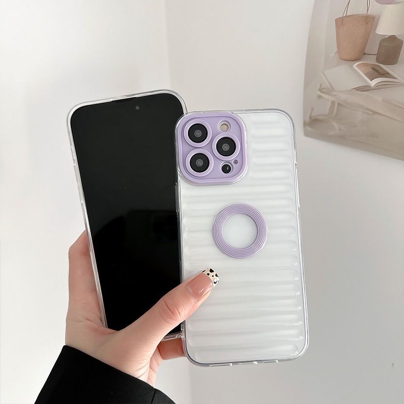 Soft Case Garis Transparan Untuk iPhone 14Pro Max13 12 11 Pro Max XS Max XR X Casing Ponsel Lensa Warna Permen